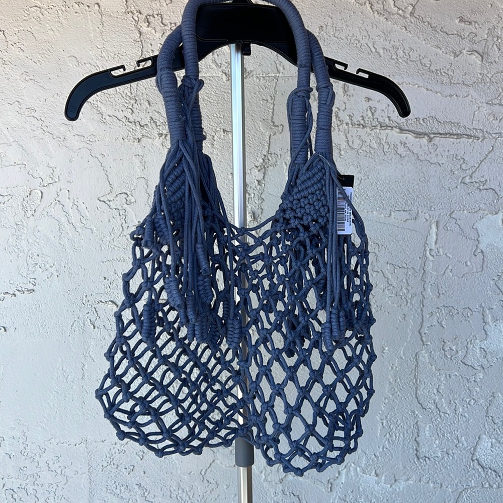 Blue Macrame Tote Bag